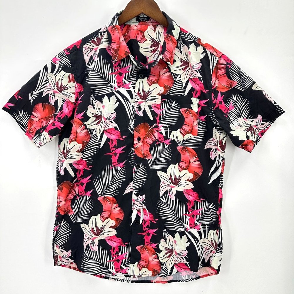 Coofandy Shirt Mens Button Down Short Sleeve Hawaiian Floral Multicolor M - Picture 1 of 8